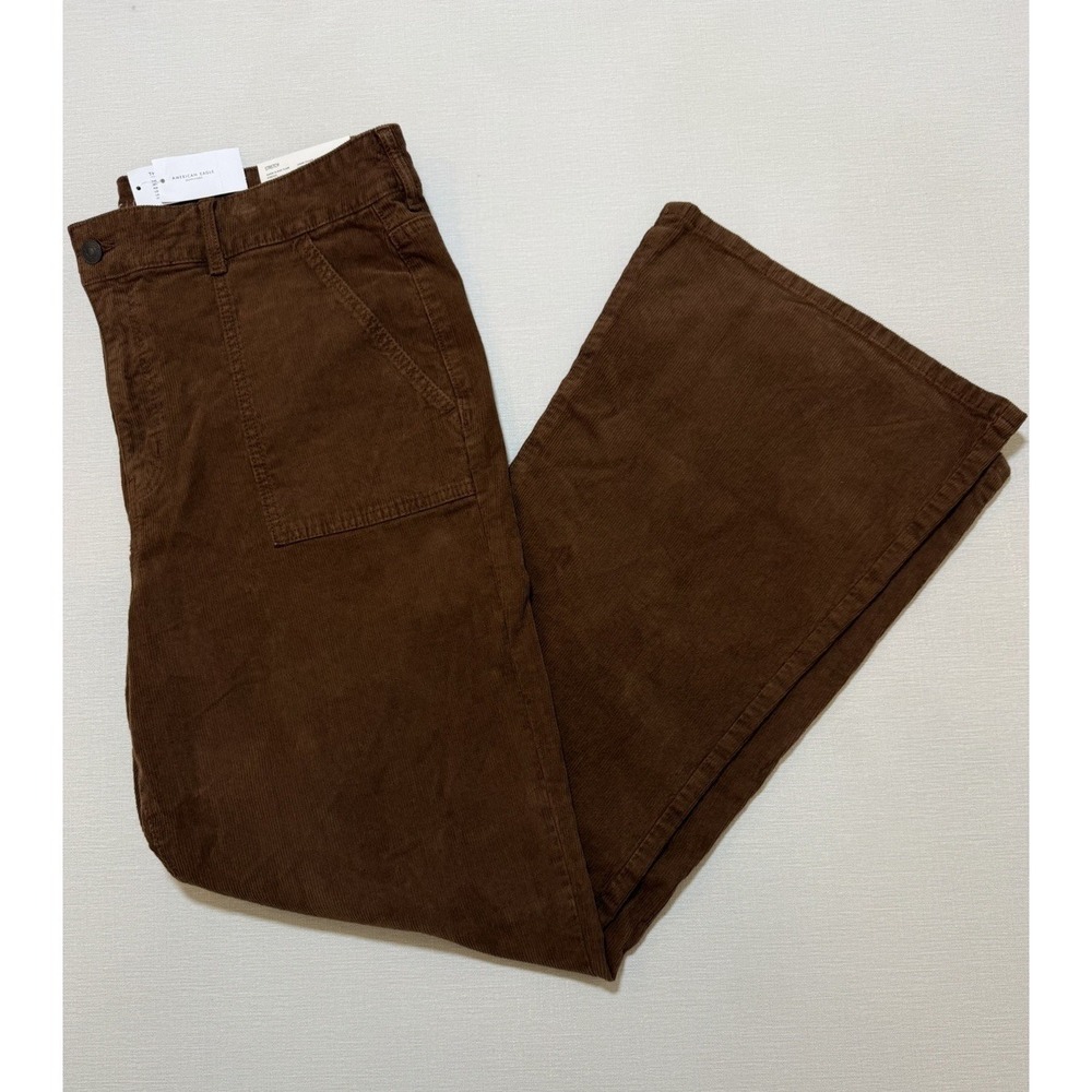 American Eagle Super High Rise Flare Stretch Corduroy Pants Size 18 Reg Brown